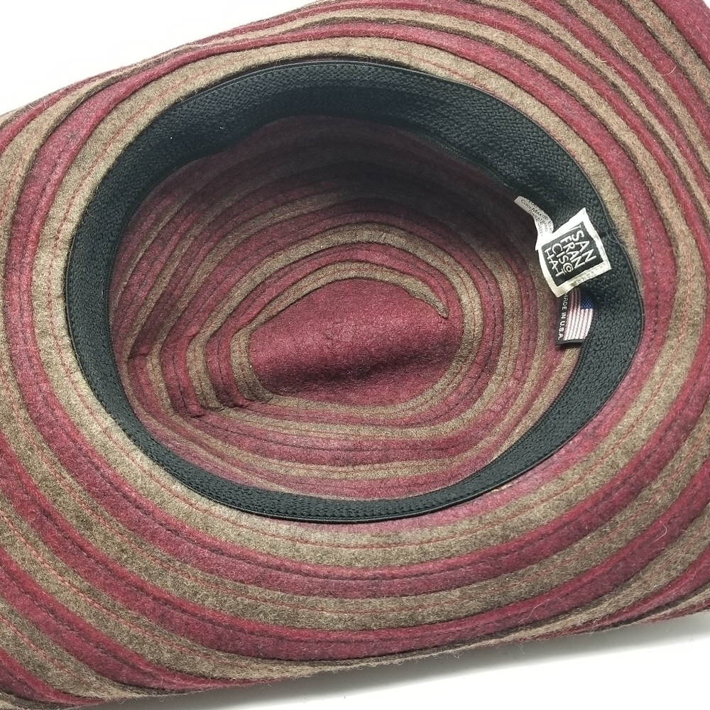 San Francisco Hat Felted 100% Wool Wide Rolled Brim Texture Stripes USA One Size - Picture 13 of 13